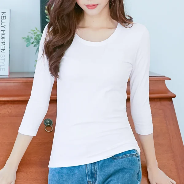 3-4-Sleeve-T-Shirt-96-Cotton-4-Spandex-Quality-Women-Spring-Summer-Top-Slim-Fit.webp