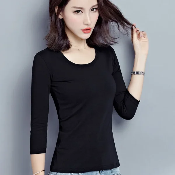 Solid-White-Black-Women-Tops-Shirt-Three-Quarter-Sleeve-Cotton-T-Shirt-Slim-Fit-Basic-Spring.webp